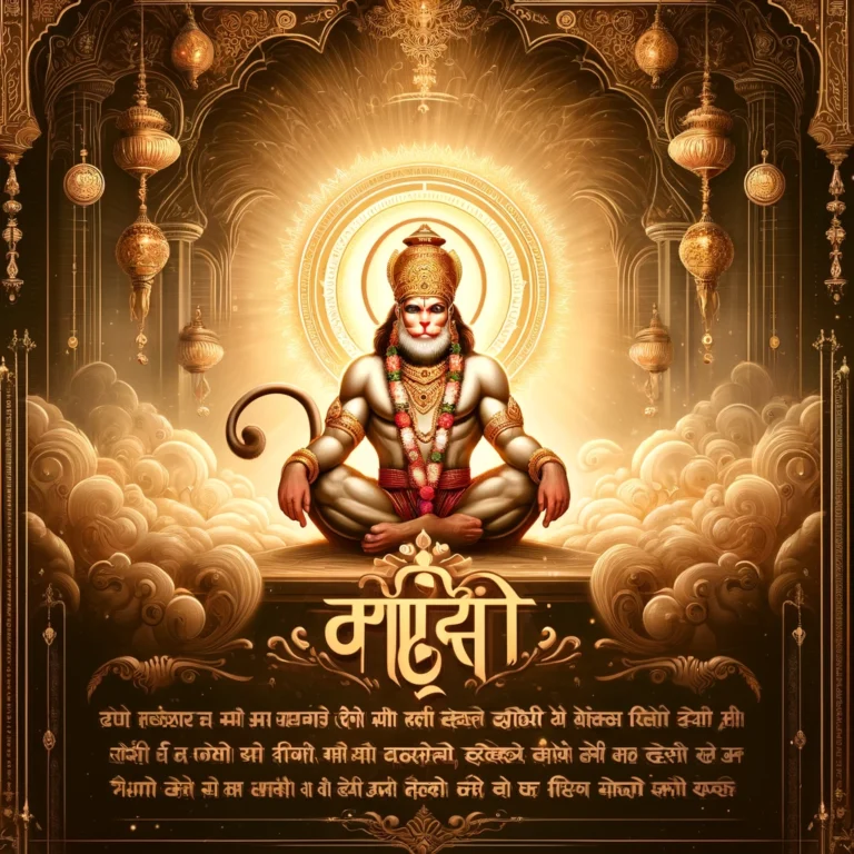 DALL·E 2024-11-24 06.46.36 - An artistic representation of the Hanuman Ji Aarti text written in beautiful Hindi calligraphy. The background is a serene and spiritual depiction of