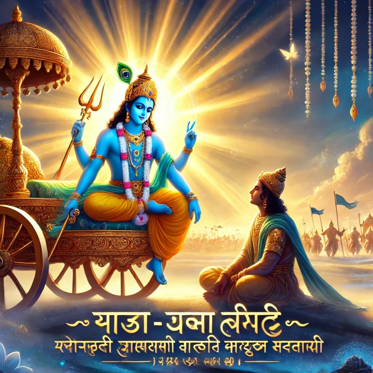 DALL·E 2024-12-01 19.24.25 - A serene and spiritual illustration representing the fourth chapter of the Bhagavad Gita (Karma Yoga). The image features Lord Krishna in divine blue