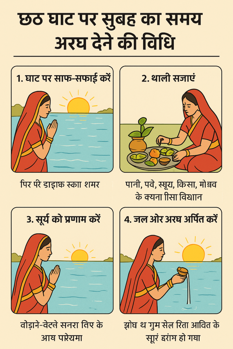 छठ घाट पर सुबह का समय अरघ देने की विधि