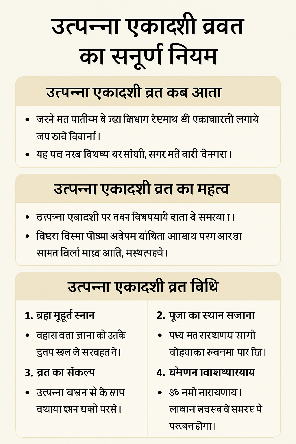 उत्पन्ना एकादशी प्रतिवर्ष ज्येष्ठ मास शुक्ल पक्ष की एकादशी को मनाई जाती है। यह व्रत भगवान विष्णु को समर्पित होता है और इस दिन व्रत करने से समृद्धि, सुख-शांति और पाप नाश की प्राप्ति होती है।