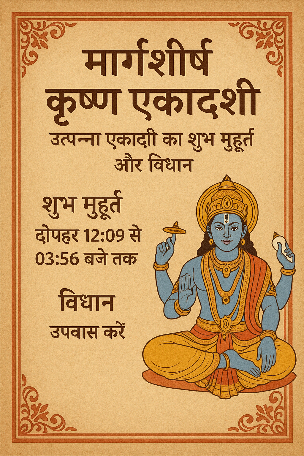 मार्गशीर्ष कृष्ण एकादशी — उत्पन्ना एकादशी का शुभ मुहूर्त और विधान