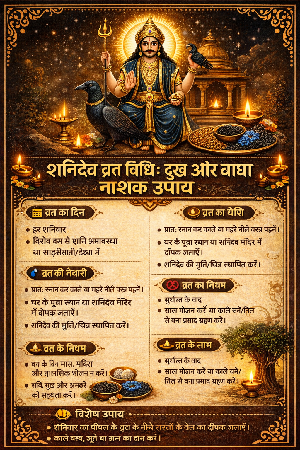 शनिदेव व्रत विधि: दुख और बाधा नाशक उपाय