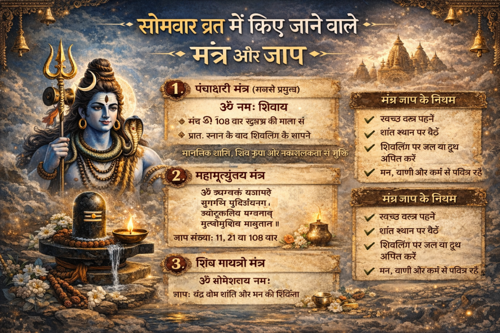 सोमवार व्रत में किए जाने वाले मंत्र और जाप