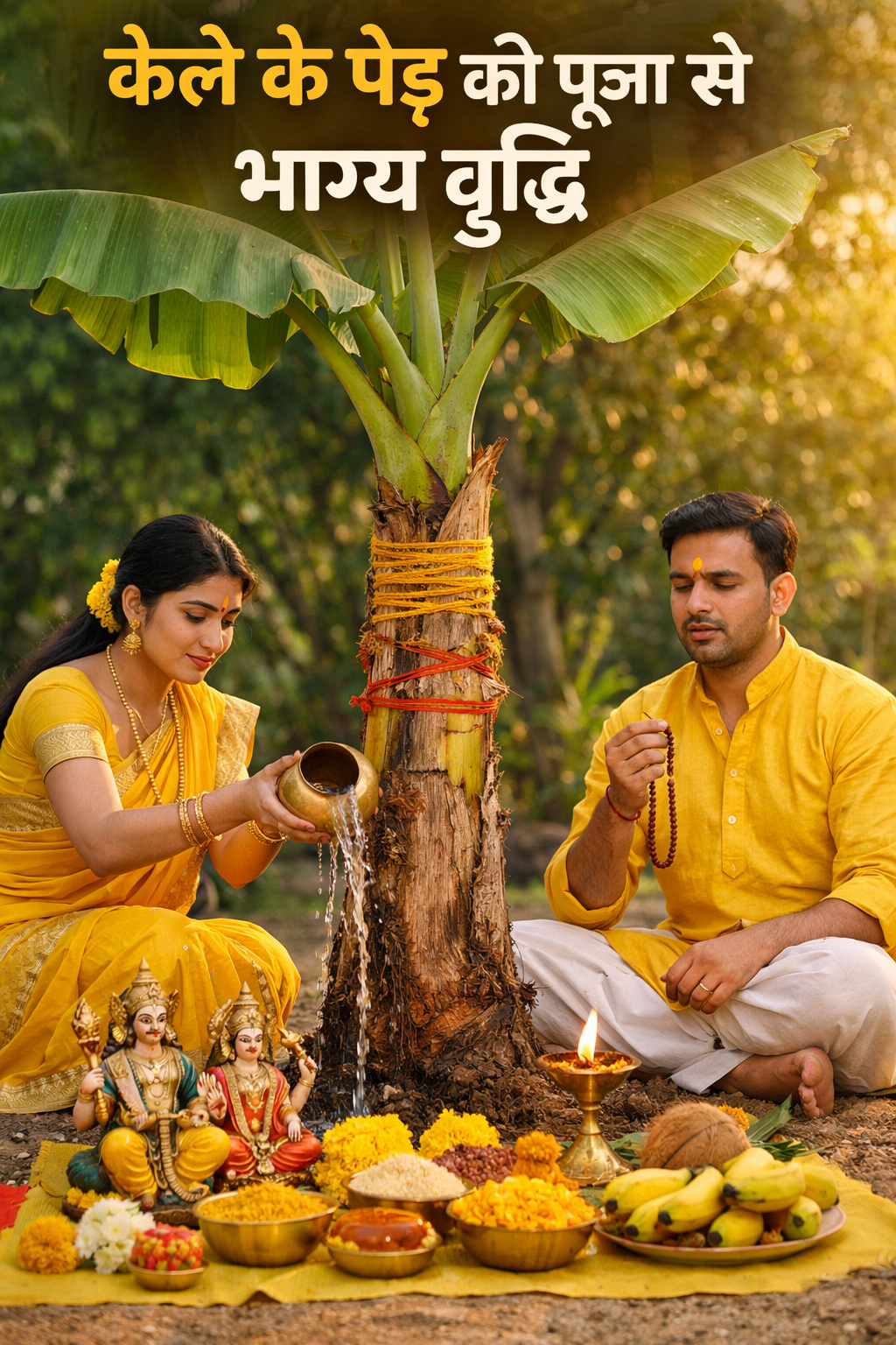 पीले वस्त्र पहनकर केले के पेड़ की पूजा विधि
